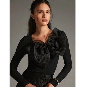 NWOT Anthropologie Sunday in Brooklyn Bow Top Classic Black Size L Slim Stretch